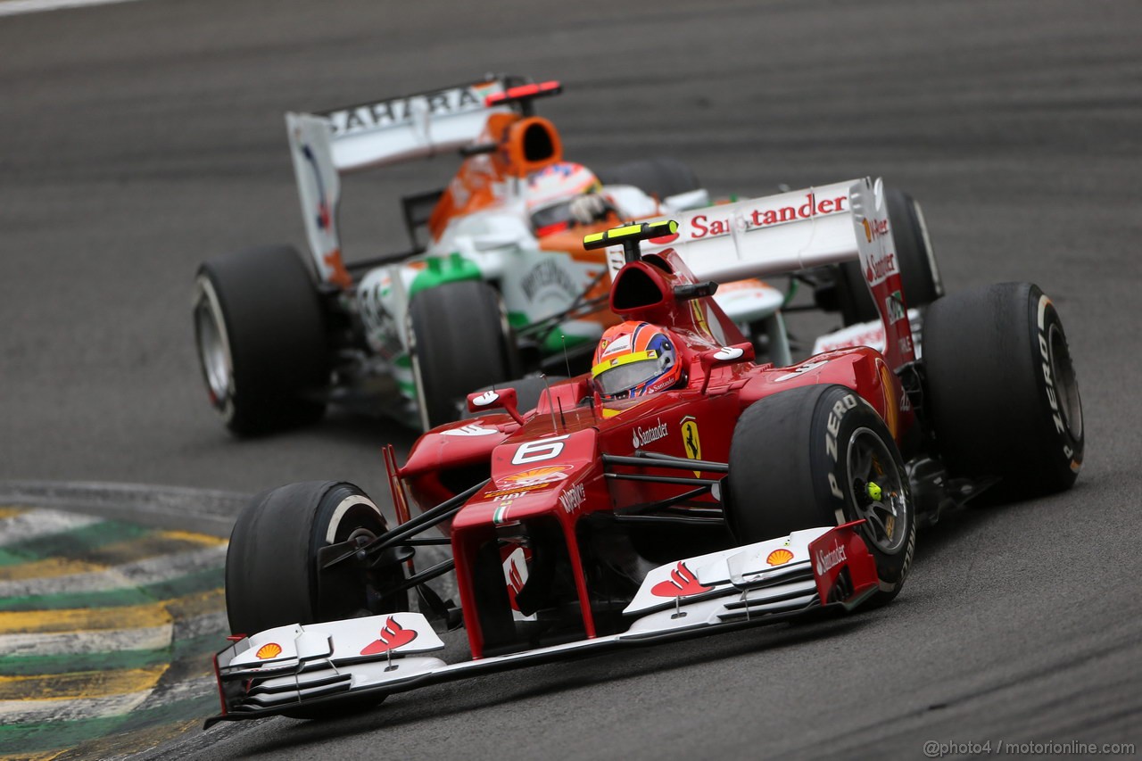 GP BRASILE, 25.11.2012- Gara, Felipe Massa (BRA) Ferrari F2012 davanti a Paul di Resta (GBR) Sahara Force India F1 Team VJM05 