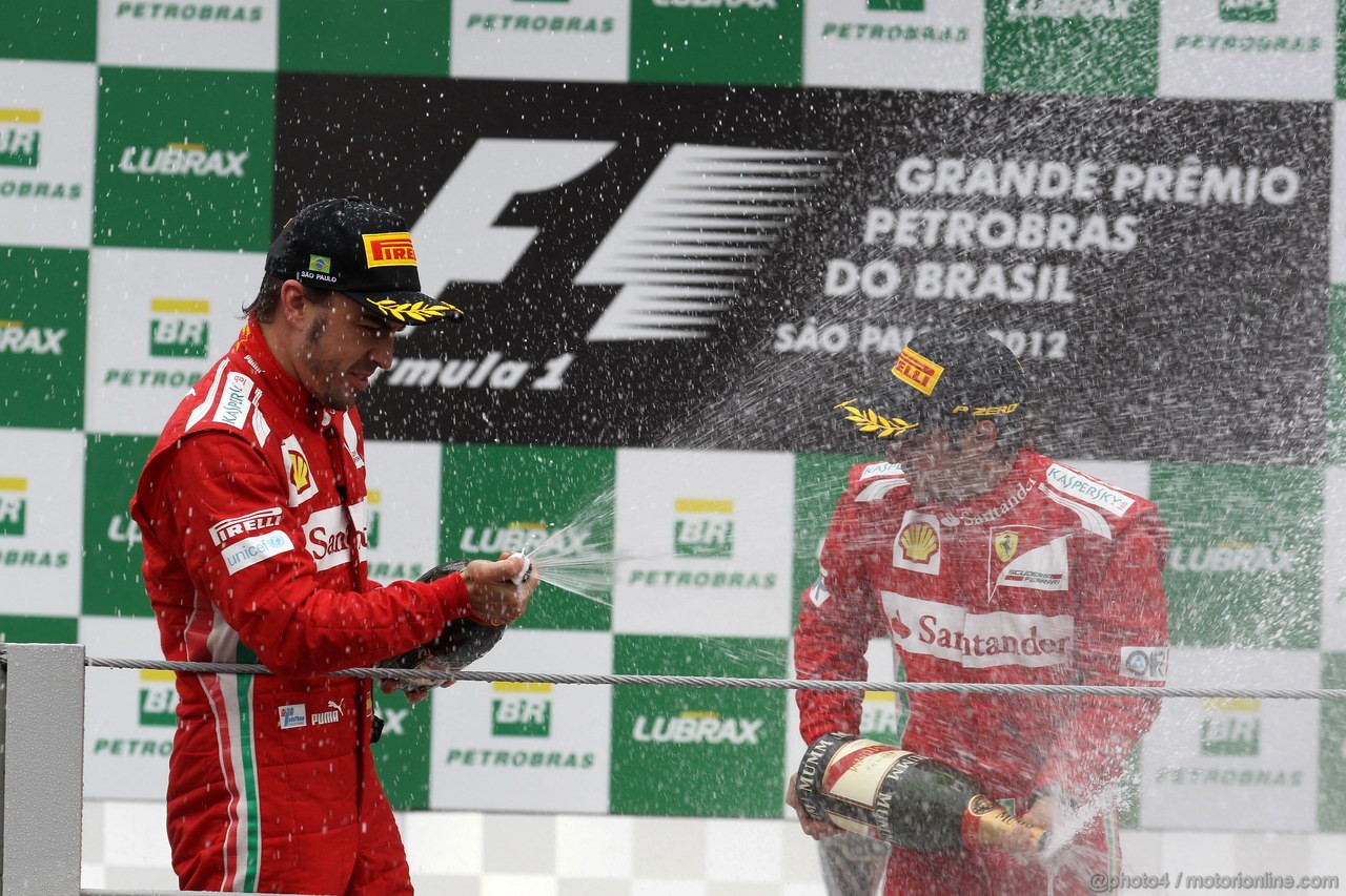 GP BRASILE, 25.11.2012- Gara, secondo Fernando Alonso (ESP) Ferrari F2012 e terzo Felipe Massa (BRA) Ferrari F2012 
