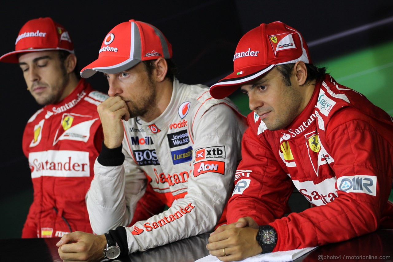 GP BRASILE, 25.11.2012- Gara, Conferenza Stampa, Fernando Alonso (ESP) Ferrari F2012, Jenson Button (GBR) McLaren Mercedes MP4-27 e Felipe Massa (BRA) Ferrari F2012 