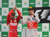 GP BRASILE, 25.11.2012- Gara, Jenson Button (GBR) McLaren Mercedes MP4-27 vincitore e secondo Fernando Alonso (ESP) Ferrari F2012 