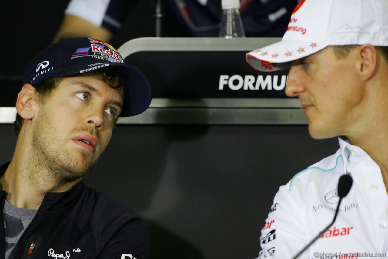 GP BRASILE, 22.11.2012- Conferenza Stampa, Sebastian Vettel (GER) Red Bull Racing RB8 e Michael Schumacher (GER) Mercedes AMG F1 W03 