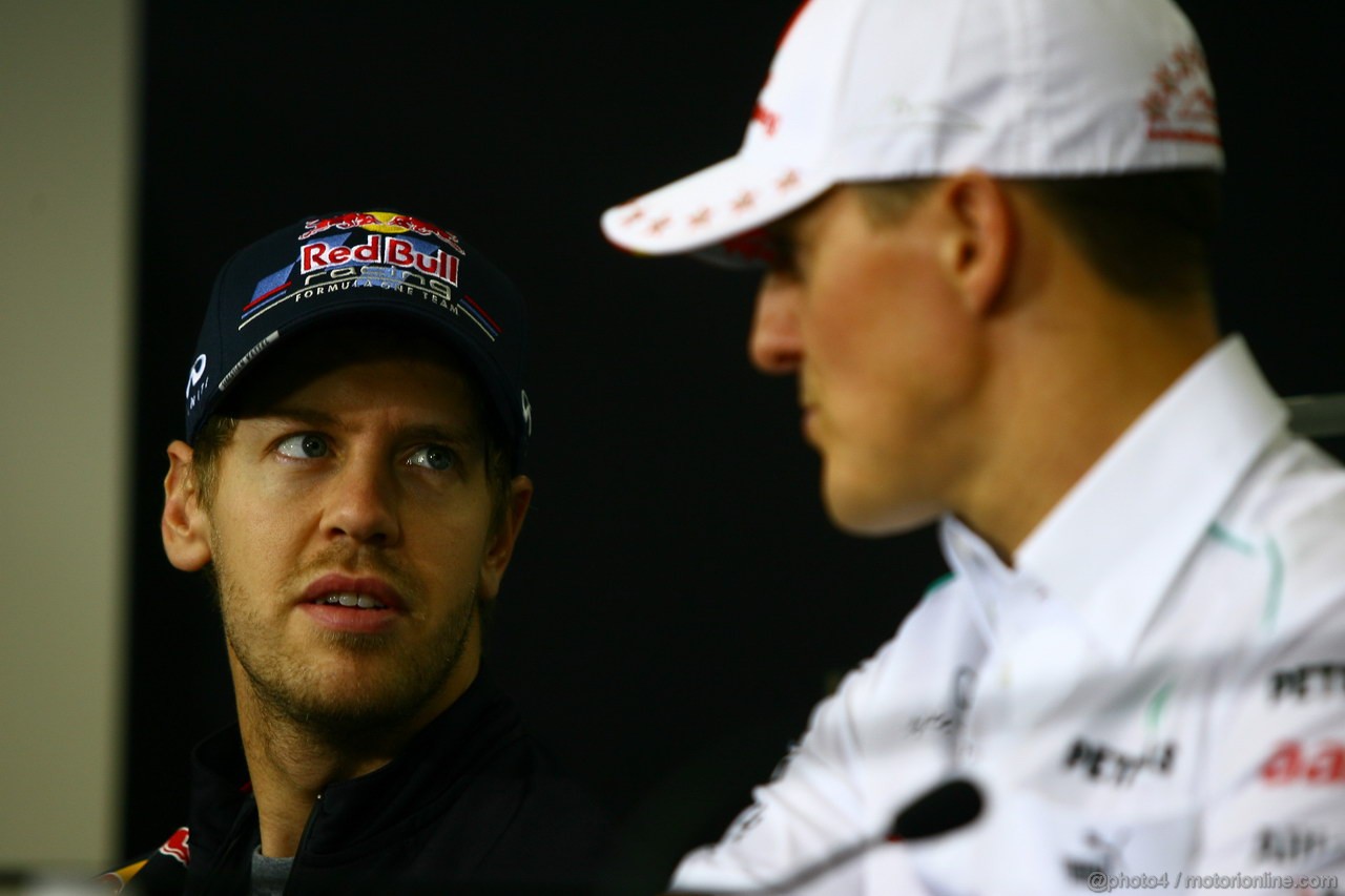 GP BRASILE, 22.11.2012- Conferenza Stampa, Sebastian Vettel (GER) Red Bull Racing RB8 e Michael Schumacher (GER) Mercedes AMG F1 W03 