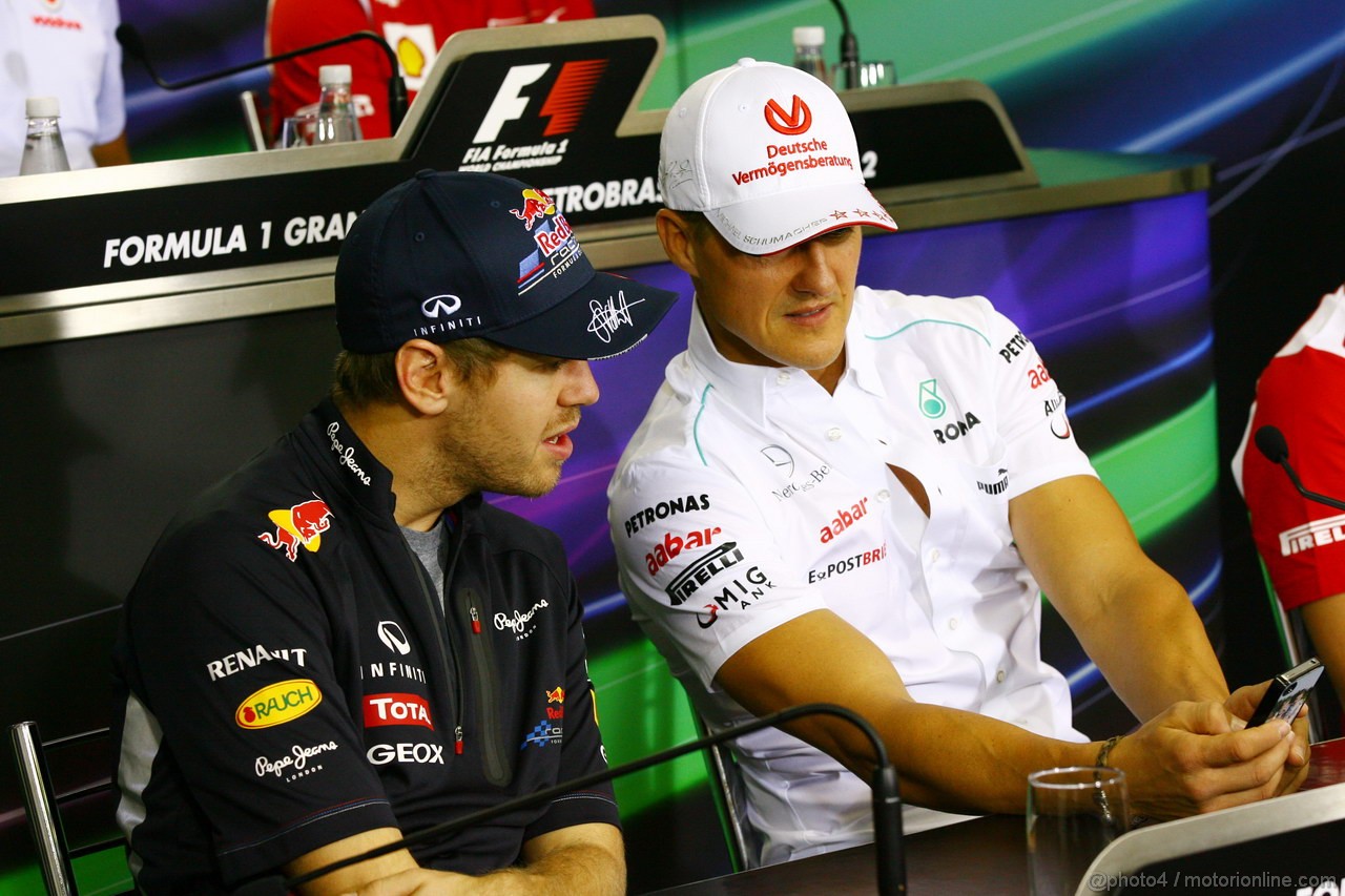 GP BRASILE, 22.11.2012- Conferenza Stampa, Sebastian Vettel (GER) Red Bull Racing RB8 e Michael Schumacher (GER) Mercedes AMG F1 W03 