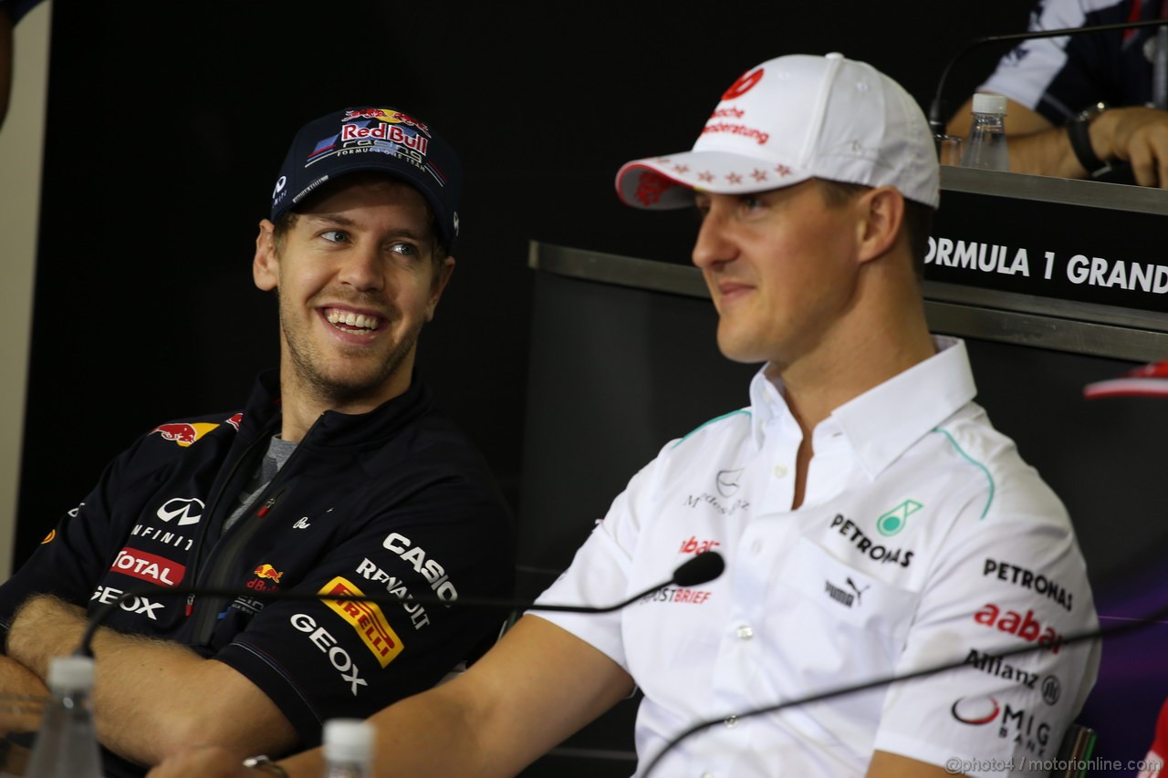 GP BRASILE, 22.11.2012- Conferenza Stampa, Sebastian Vettel (GER) Red Bull Racing RB8, Michael Schumacher (GER) Mercedes AMG F1 W03 e Michael Schumacher (GER) Mercedes AMG F1 W03 