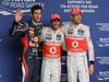 GP BRASILE, 24.11.2012- Qualifiche, terzo Mark Webber (AUS) Red Bull Racing RB8, Lewis Hamilton (GBR) McLaren Mercedes MP4-27 pole position e secondo Jenson Button (GBR) McLaren Mercedes MP4-27