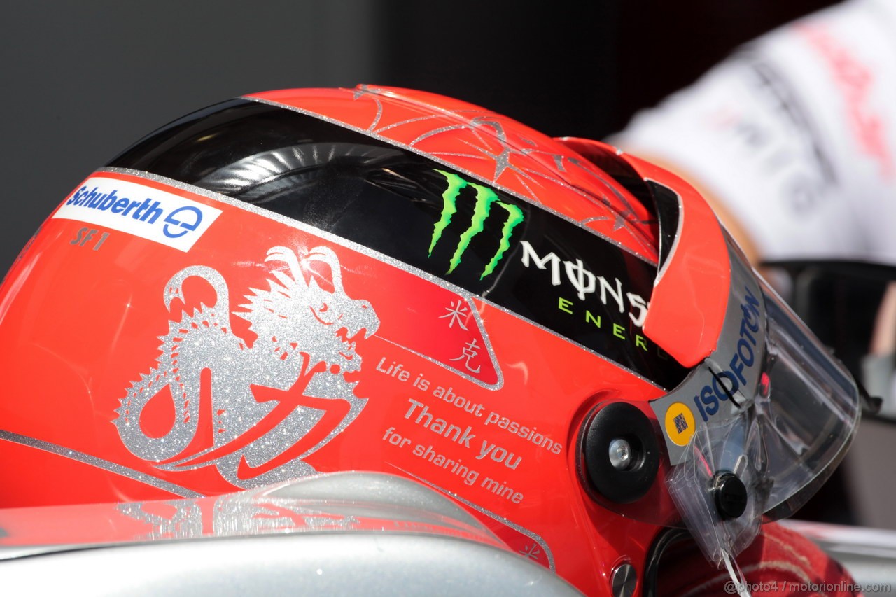 GP BRASILE, 23.11.2012- Prove Libere 2, A message on the side of Michael Schumacher (GER), Mercedes AMG Petronas helmet