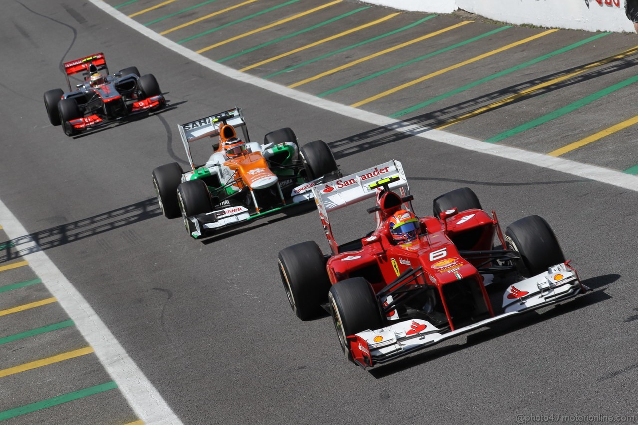 GP BRASILE, 23.11.2012- Prove Libere 2, Felipe Massa (BRA) Ferrari F2012, Nico Hulkenberg (GER) Sahara Force India F1 Team VJM05 e Lewis Hamilton (GBR) McLaren Mercedes MP4-27 
