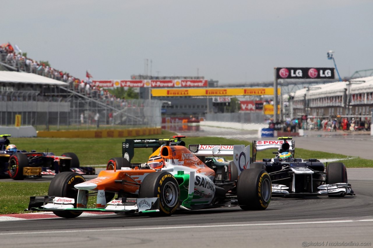 GP CANADA, 10.06.2012- Gara, Nico Hulkenberg (GER) Sahara Force India F1 Team VJM05 davanti a Bruno Senna (BRA) Williams F1 Team FW34 