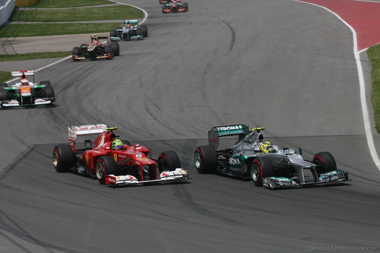 GP CANADA, 10.06.2012- Gara, Felipe Massa (BRA) Ferrari F2012 e Nico Rosberg (GER) Mercedes AMG F1 W03 