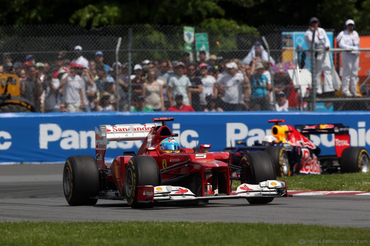 GP CANADA, 10.06.2012- Gara, Fernando Alonso (ESP) Ferrari F2012 davanti a Sebastian Vettel (GER) Red Bull Racing RB8