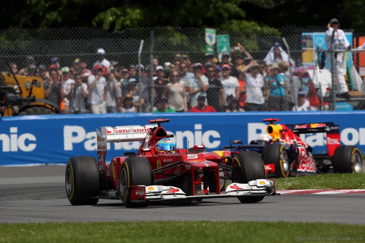 GP CANADA, 10.06.2012- Gara, Fernando Alonso (ESP) Ferrari F2012 davanti a Sebastian Vettel (GER) Red Bull Racing RB8 