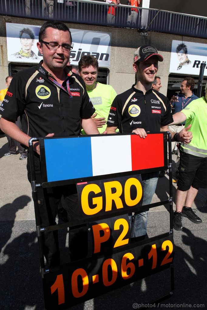 GP CANADA, 10.06.2012- Gara, Festeggiamenti, Eric Boullier (FRA), Team Manager, Lotus F1 Team e terzo Romain Grosjean (FRA) Lotus F1 Team E20 