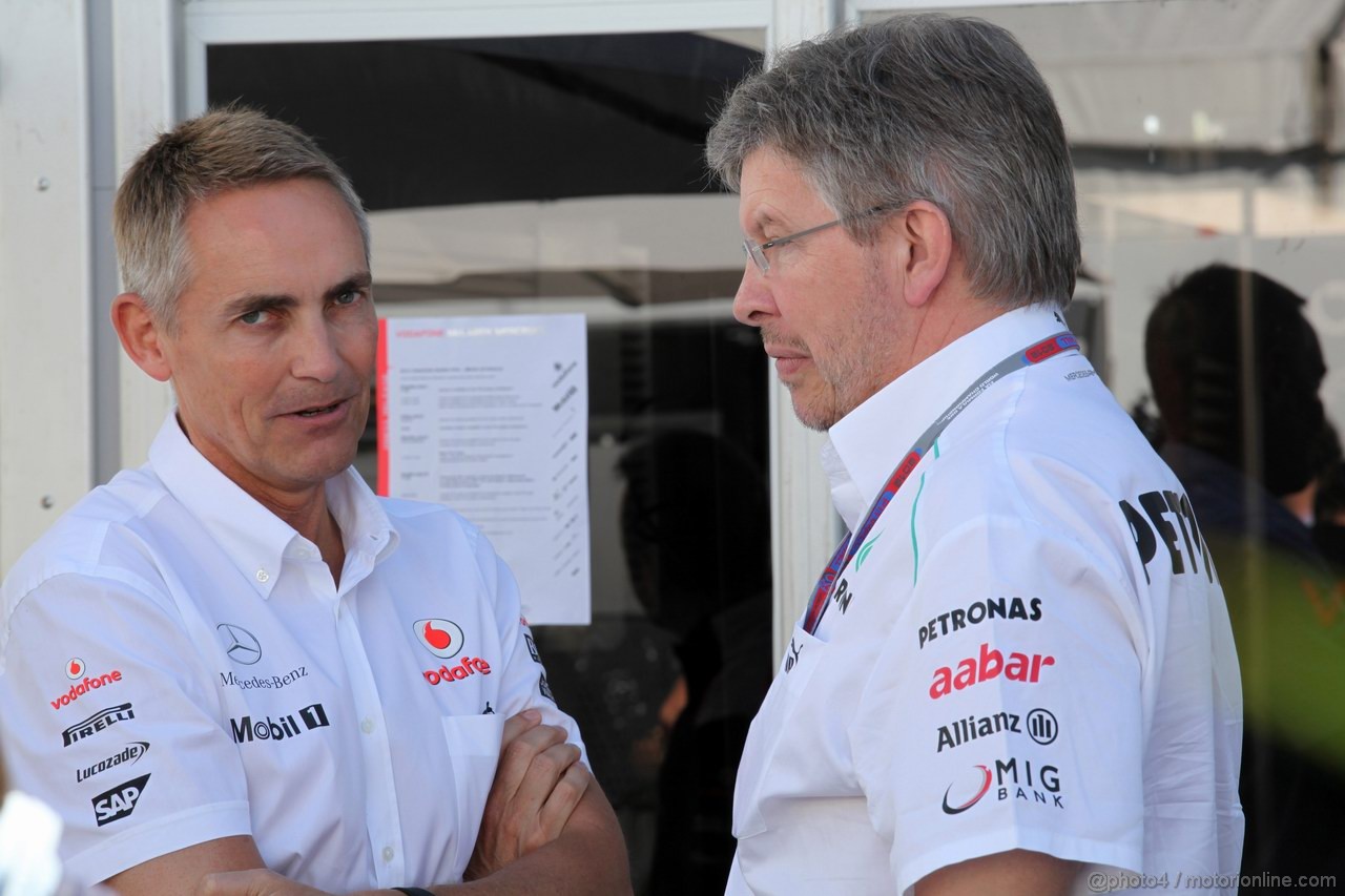 GP CANADA, 09.06.2012- Martin Whitmarsh (GBR), Chief Executive Officer Mclaren e Ross Brawn (GBR), Team Principal, Mercedes GP 