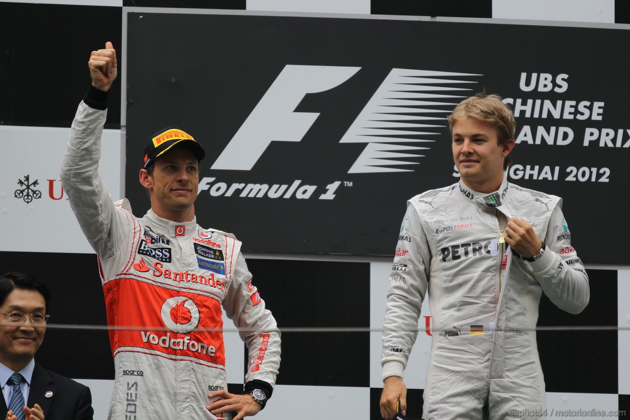 GP CHINA, 15.04.2012 - Gara,  Podium 1st Nico Rosberg (GER) Mercedes AMG F1 W03, 2nd Jenson Button (GBR) McLaren Mercedes MP4-27