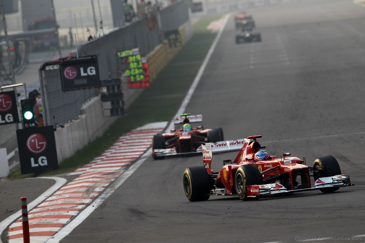 GP COREA, 14.10.2012- Gara, Fernando Alonso (ESP) Ferrari F2012 davanti a Felipe Massa (BRA) Ferrari F2012 