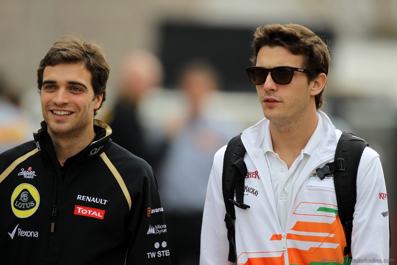 GP COREA, 13.10.2012- Jerome D'Ambrosio (BEL), Lotus F1 Team E20 e Jules Bianchi (FRA), Test Driver, Sahara Force India Formula One Team VJM05 
