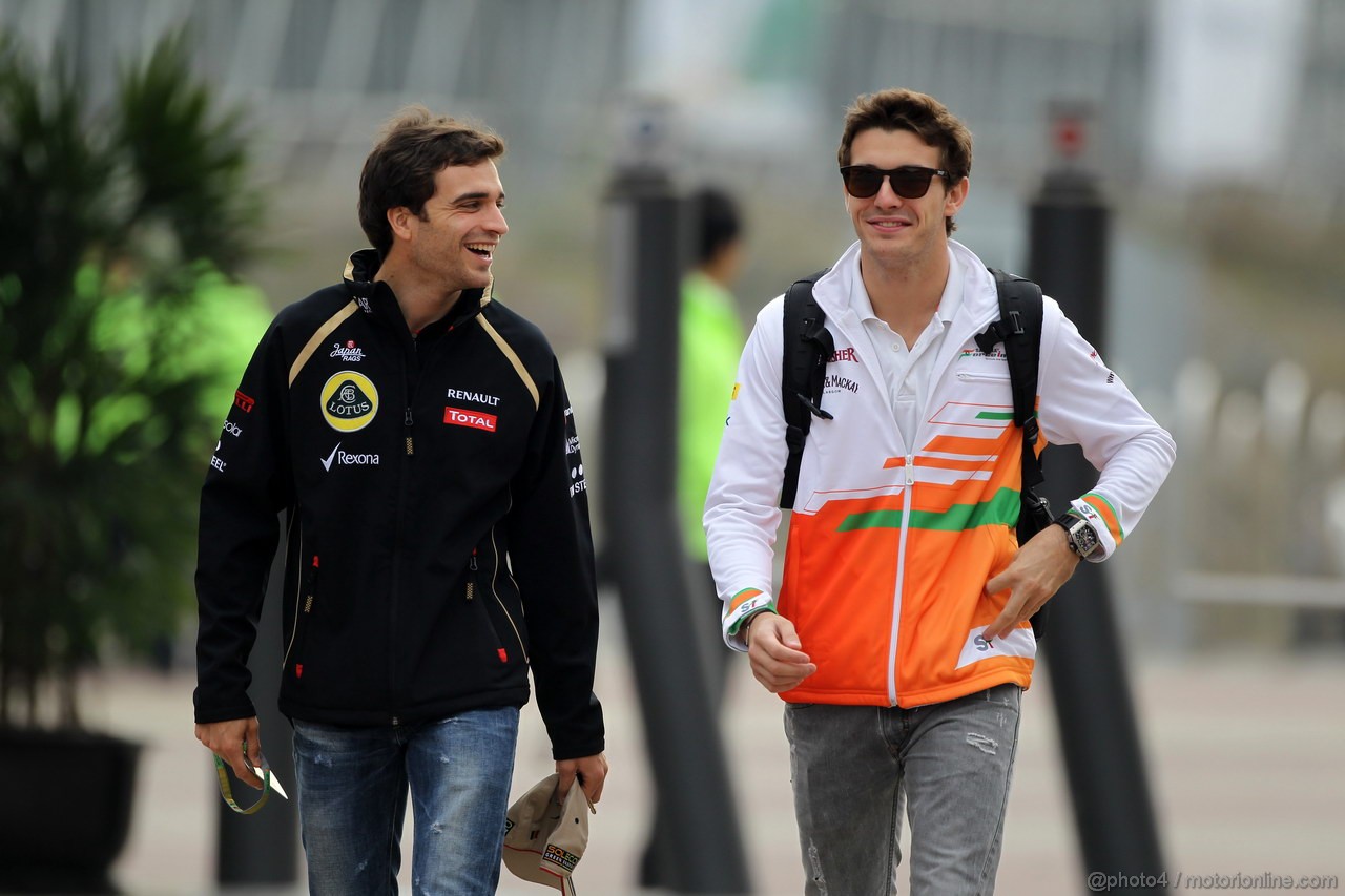 GP COREA, 13.10.2012- Jerome D'Ambrosio (BEL), Lotus F1 Team E20 e Jules Bianchi (FRA), Test Driver, Sahara Force India Formula One Team VJM05
