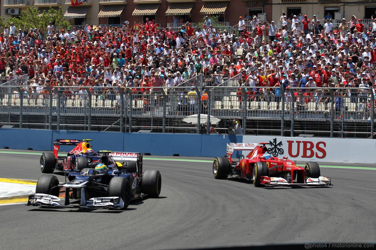 GP EUROPA, 24.06.2012- Gara, Bruno Senna (BRA) Williams F1 Team FW34 e Felipe Massa (BRA) Ferrari F2012 