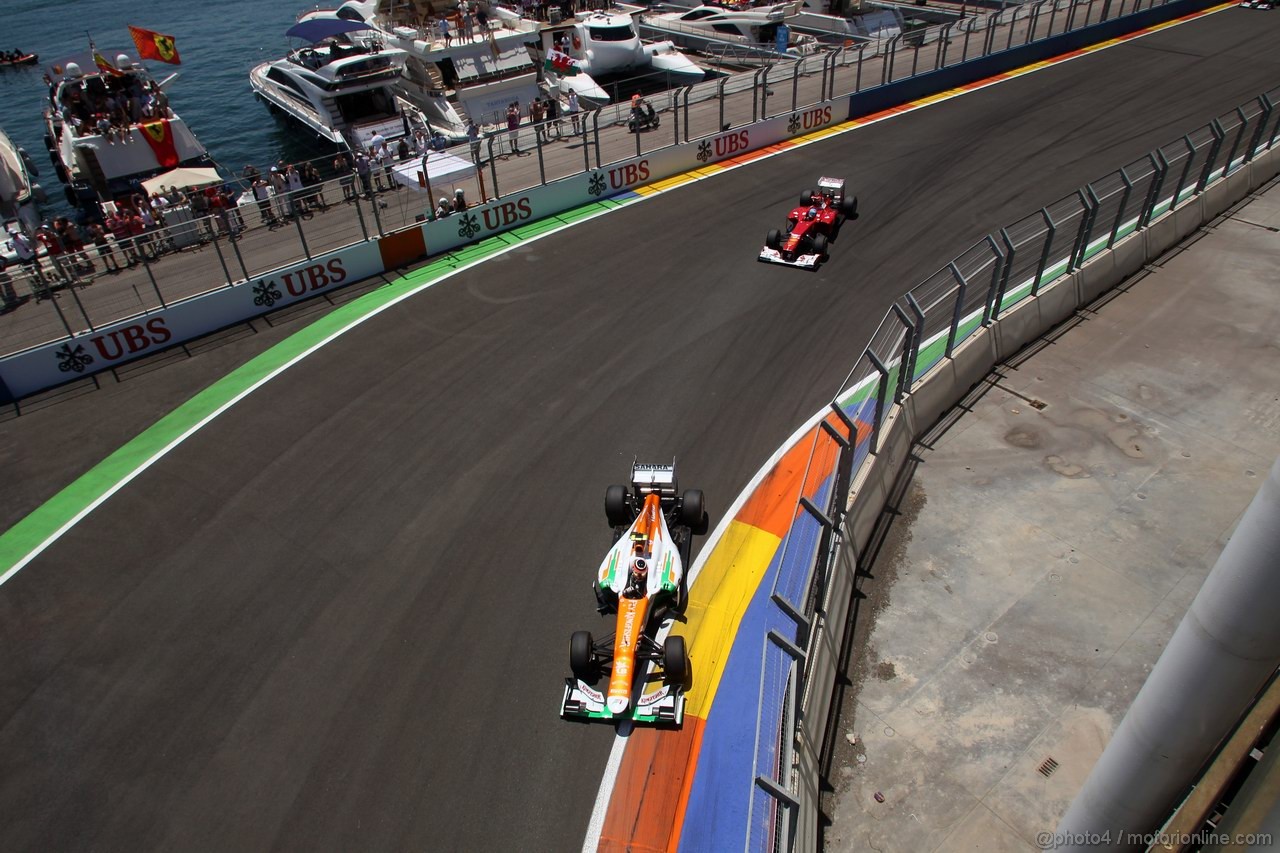 GP EUROPA, 24.06.2012- Gara, Nico Hulkenberg (GER) Sahara Force India F1 Team VJM05 e Fernando Alonso (ESP) Ferrari F2012 