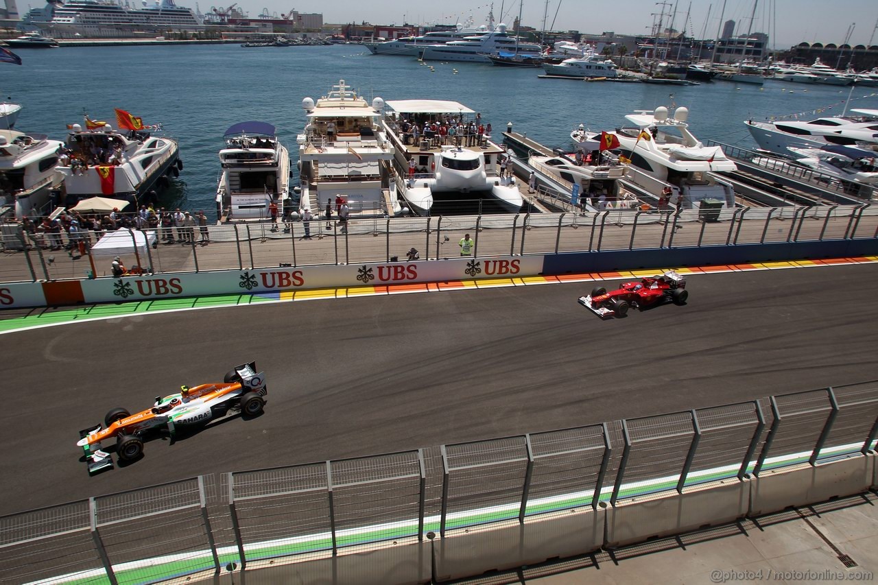 GP EUROPA, 24.06.2012- Gara, Nico Hulkenberg (GER) Sahara Force India F1 Team VJM05 e Fernando Alonso (ESP) Ferrari F2012 