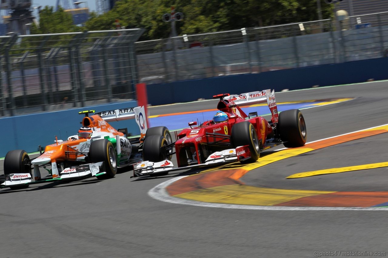 GP EUROPA, 24.06.2012- Gara, Nico Hulkenberg (GER) Sahara Force India F1 Team VJM05 e Fernando Alonso (ESP) Ferrari F2012