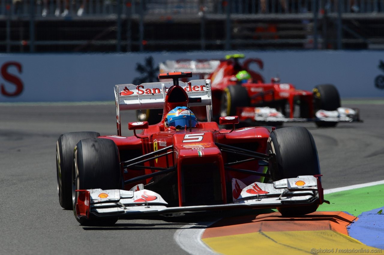 GP EUROPA, 24.06.2012- Gara, Fernando Alonso (ESP) Ferrari F2012 e Felipe Massa (BRA) Ferrari F2012 