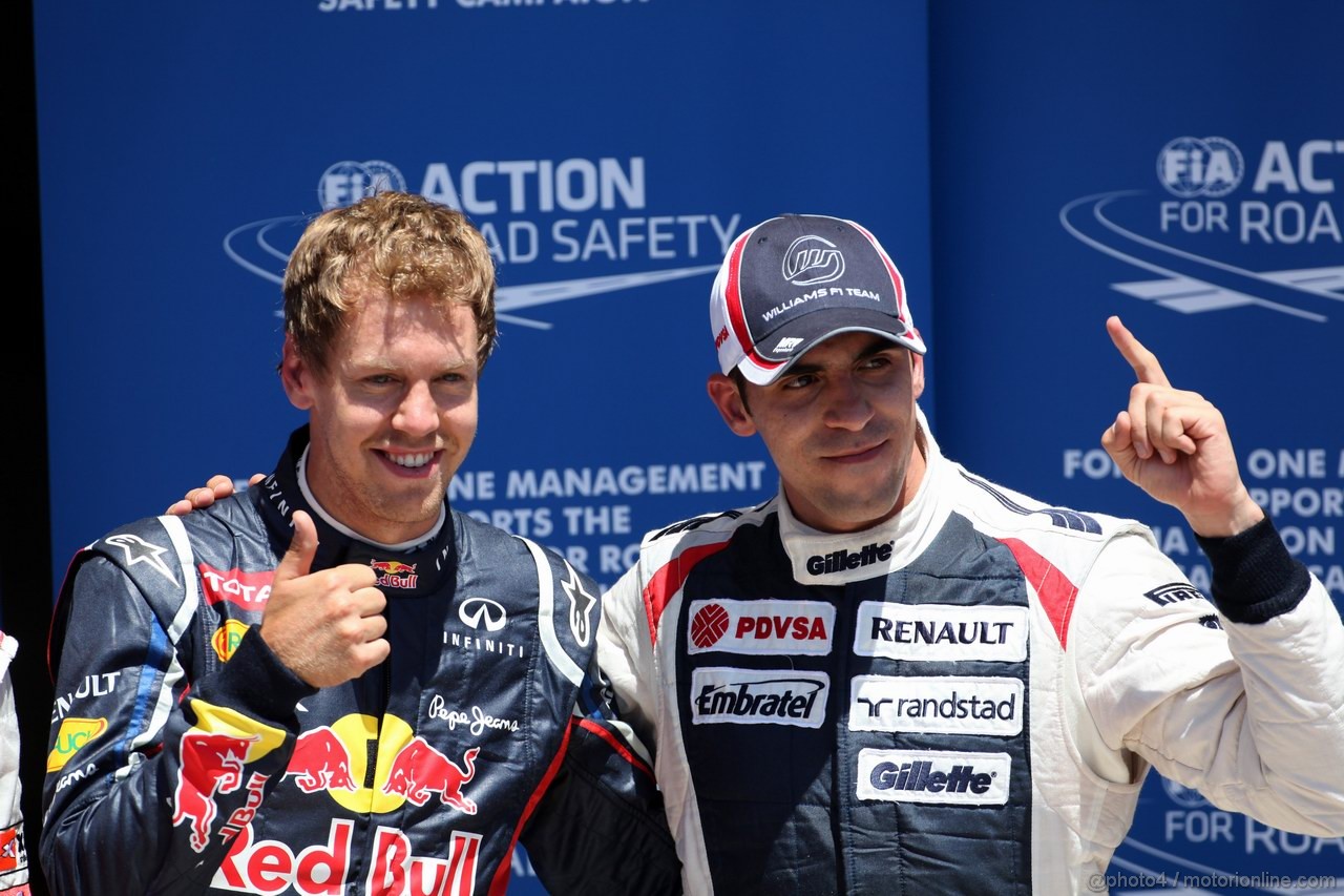 GP EUROPA, 23.06.2012- Qualifiche, Sebastian Vettel (GER) Red Bull Racing RB8 pole position e Pastor Maldonado (VEN) Williams F1 Team FW34 terzo 