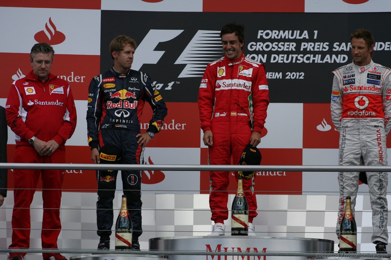 GP GERMANIA, 22.07.2012 - Gara,  podium winner Fernando Alonso (ESP) Ferrari F2012, 2nd Sebastian Vettel (GER) Red Bull Racing RB8, 3rd Jenson Button (GBR) McLaren Mercedes MP4-27