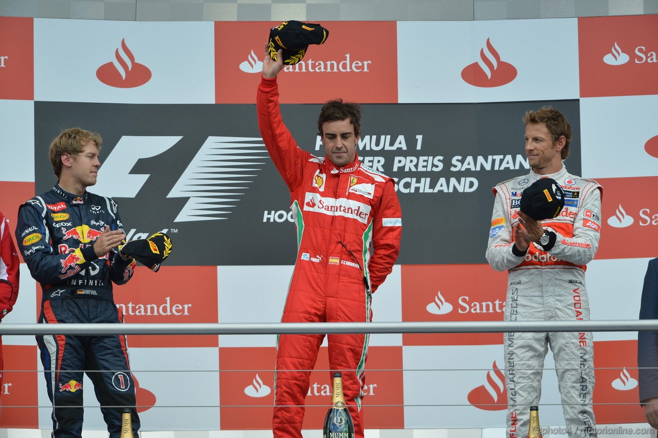 GP GERMANIA, 22.07.2012 - Gara,  podium winner Fernando Alonso (ESP) Ferrari F2012, 2nd Sebastian Vettel (GER) Red Bull Racing RB8, 3rd Jenson Button (GBR) McLaren Mercedes MP4-27