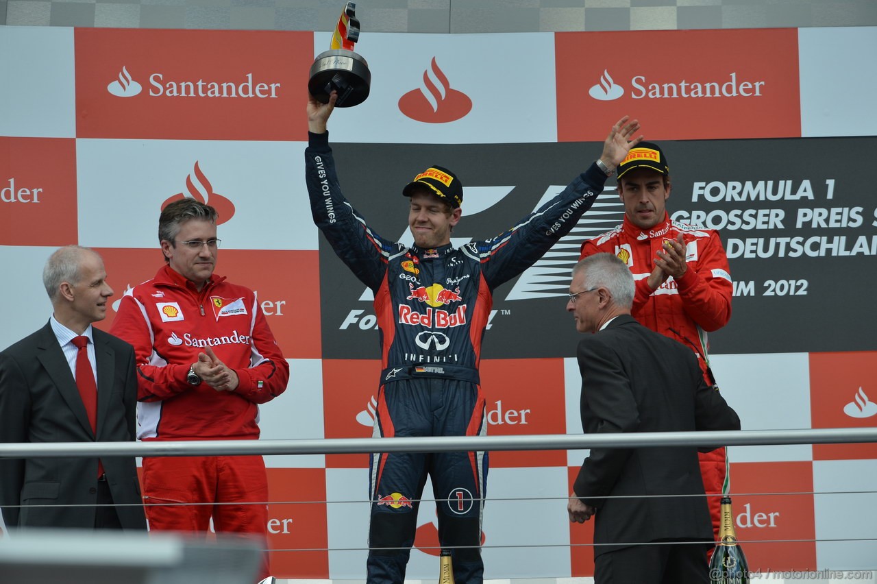 GP GERMANIA, 22.07.2012 - Gara,  podium winner Fernando Alonso (ESP) Ferrari F2012, 2nd Sebastian Vettel (GER) Red Bull Racing RB8, 3rd Jenson Button (GBR) McLaren Mercedes MP4-27