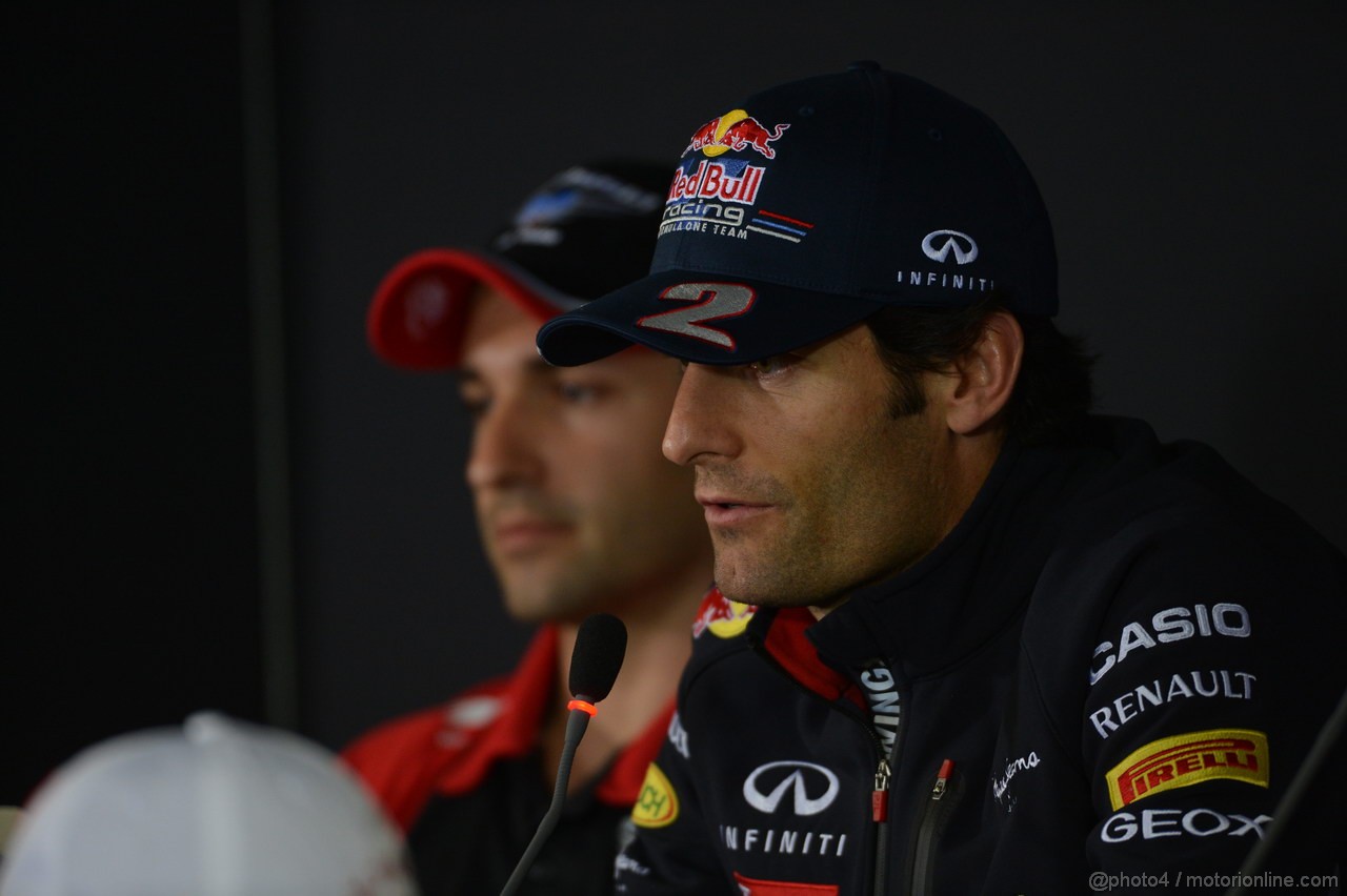 GP GERMANIA, 19.07.2012 - Press Conference, Mark Webber (AUS) Red Bull Racing RB8 with Timo Glock (GER) Marussia F1 Team MR01