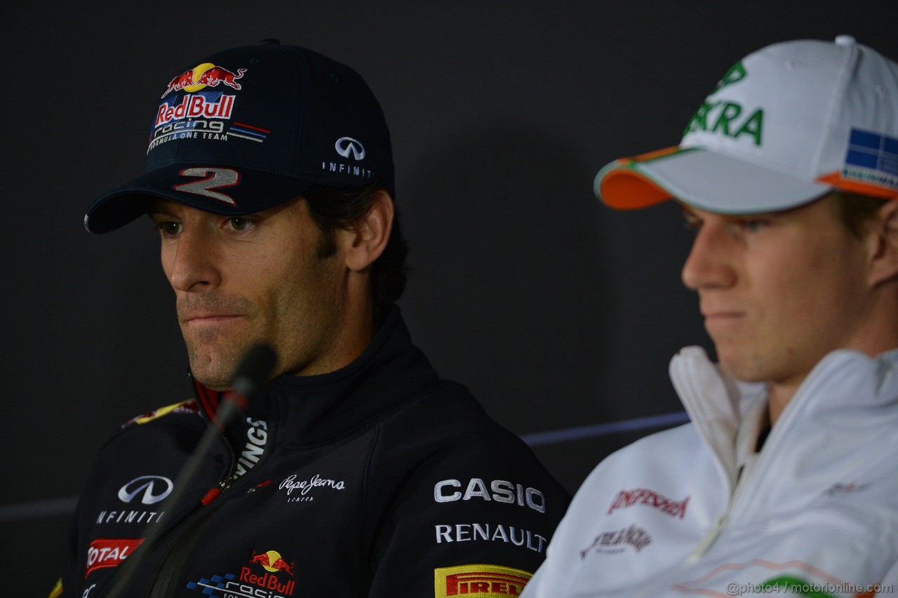 GP GERMANIA, 19.07.2012 - Press Conference, Mark Webber (AUS) Red Bull Racing RB8 with Nico Hulkenberg (GER) Sahara Force India F1 Team VJM05
