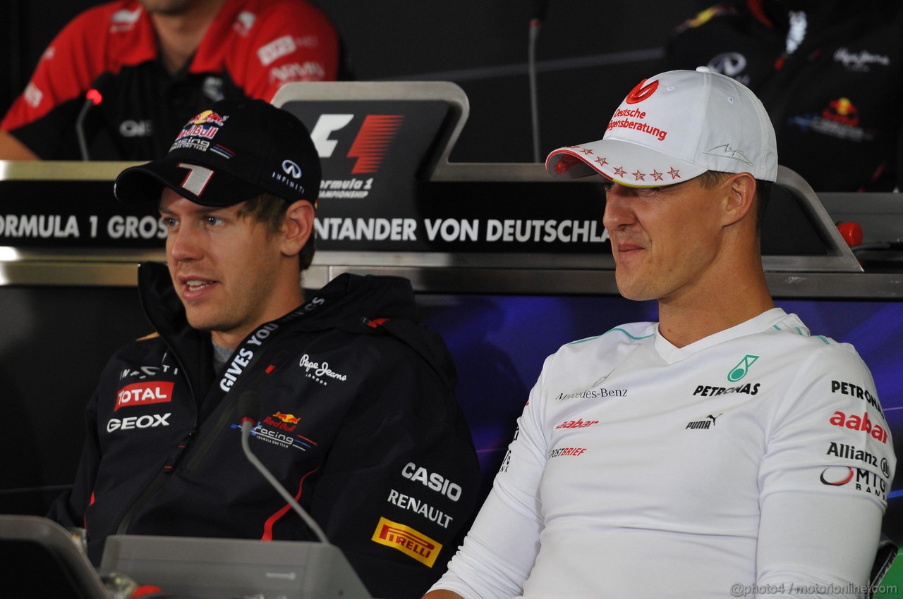 GP GERMANIA, 19.07.2012 - Press Conference, Michael Schumacher (GER) Mercedes AMG F1 W03 with Sebastian Vettel (GER) Red Bull Racing RB8