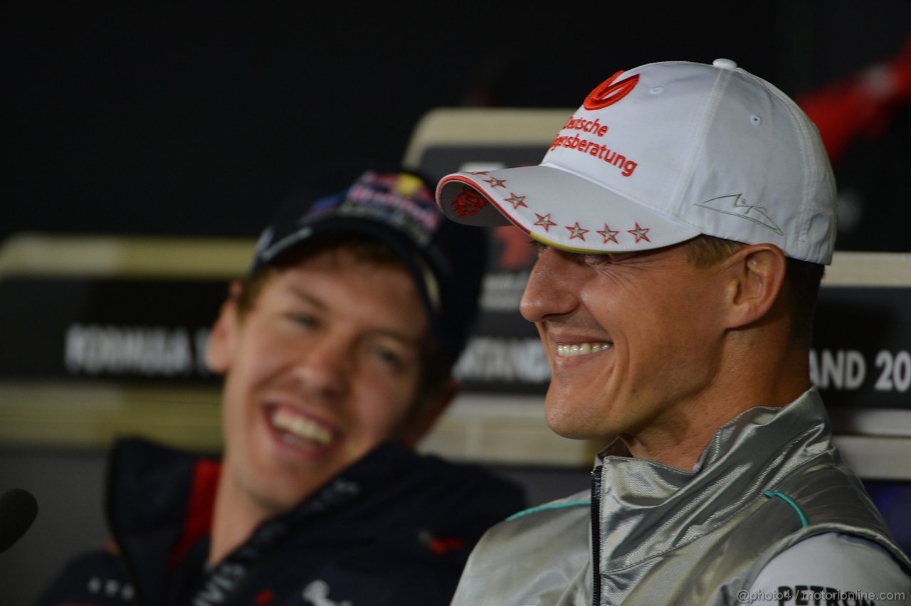 GP GERMANIA, 19.07.2012 - Press Conference, Michael Schumacher (GER) Mercedes AMG F1 W03 with Sebastian Vettel (GER) Red Bull Racing RB8