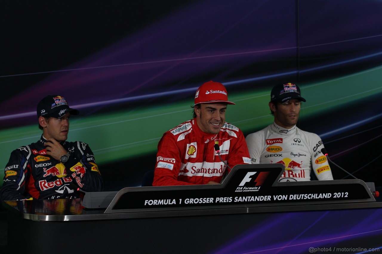 GP GERMANIA, 21.07.2012 - Qualifiche, Press Conference: Pole Position Fernando Alonso (ESP) Ferrari F2012, 2nd Jenson Button (GBR) McLaren Mercedes MP4-27, 3rd Sebastian Vettel (GER) Red Bull Racing RB8