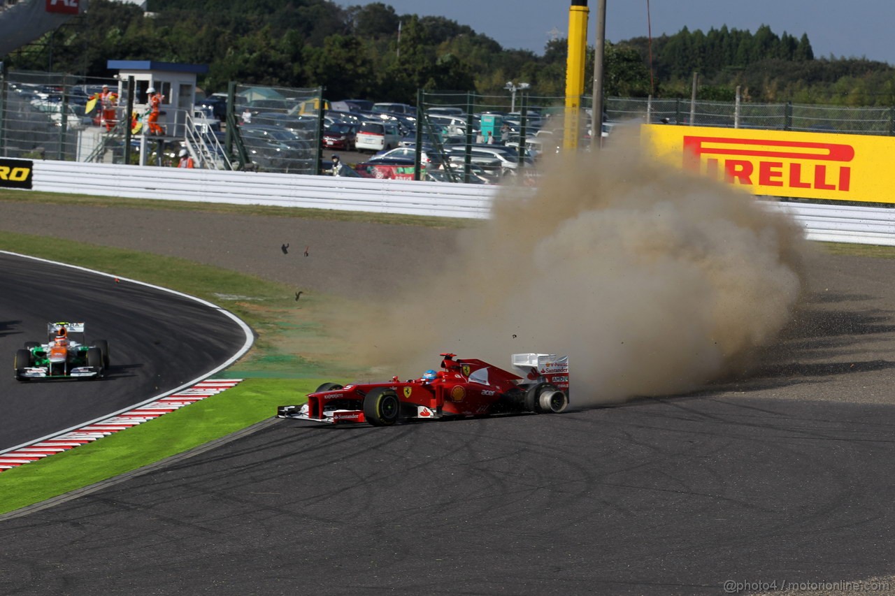 GP GIAPPONE, 07.10.2012- Gara, Crash, Fernando Alonso (ESP) Ferrari F2012