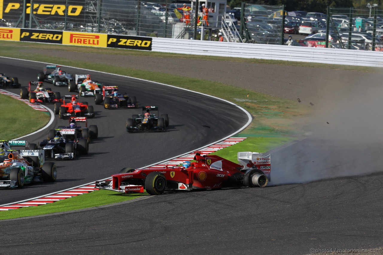 GP GIAPPONE, 07.10.2012- Gara, Crash, Fernando Alonso (ESP) Ferrari F2012