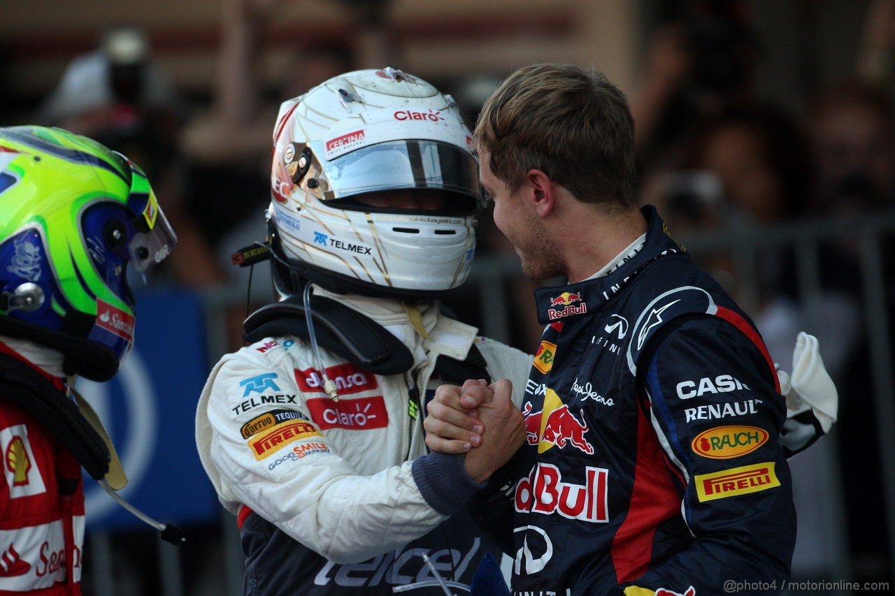 GP GIAPPONE, 07.10.2012- Gara, secondo Felipe Massa (BRA) Ferrari F2012, terzo Kamui Kobayashi (JAP) Sauber F1 Team C31 e Sebastian Vettel (GER) Red Bull Racing RB8 vincitore