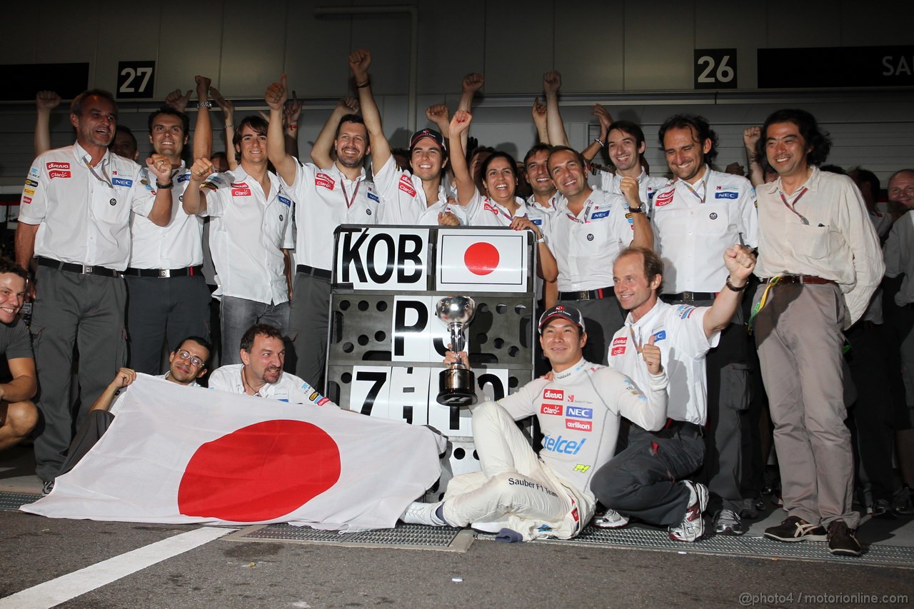 GP GIAPPONE, 07.10.2012- Gara, Festeggiamenti, terzo Kamui Kobayashi (JAP) Sauber F1 Team C31