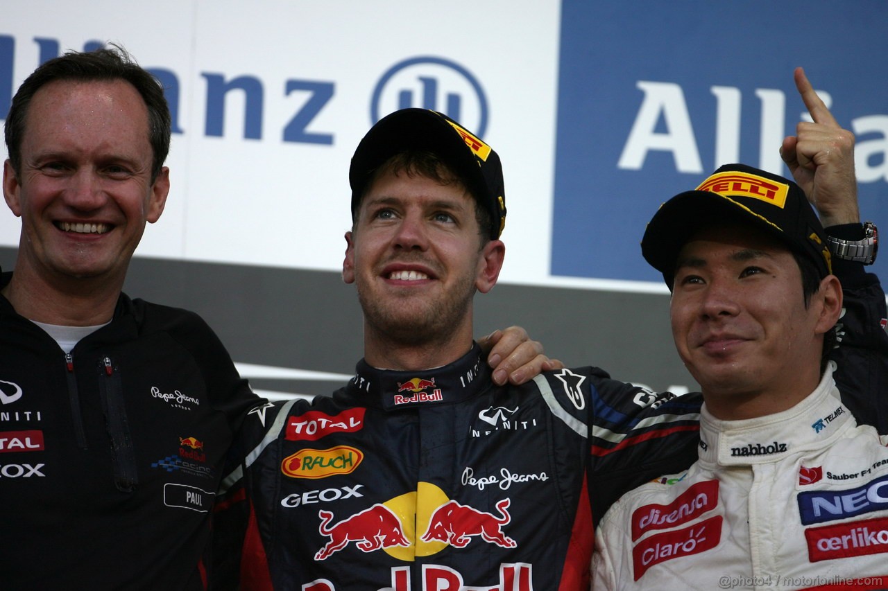 GP GIAPPONE, 07.10.2012- Gara, Sebastian Vettel (GER) Red Bull Racing RB8 vincitore e terzo Kamui Kobayashi (JAP) Sauber F1 Team C31 