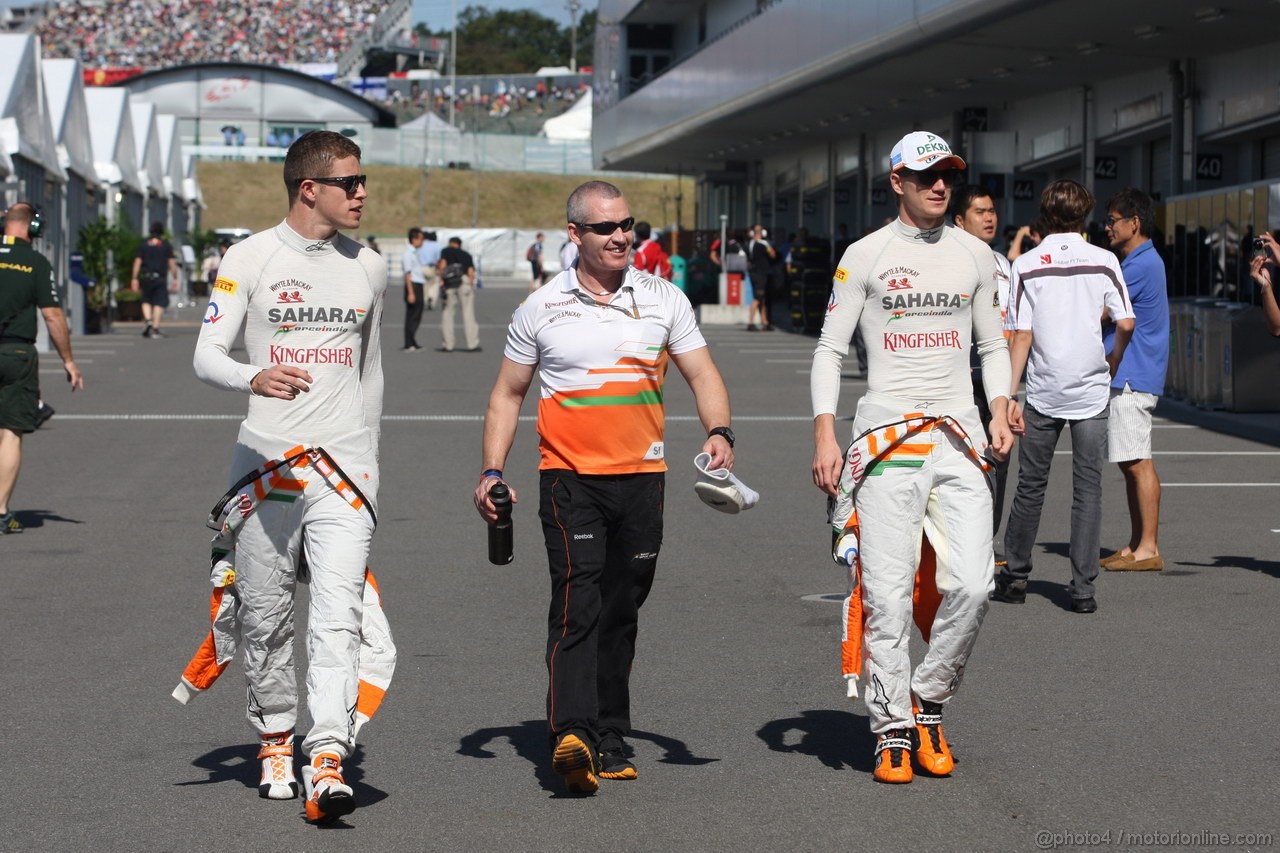GP GIAPPONE, 05.10.2012- Prove Libere 1, Paul di Resta (GBR) Sahara Force India F1 Team VJM05 ans Nico Hulkenberg (GER) Sahara Force India F1 Team VJM05 