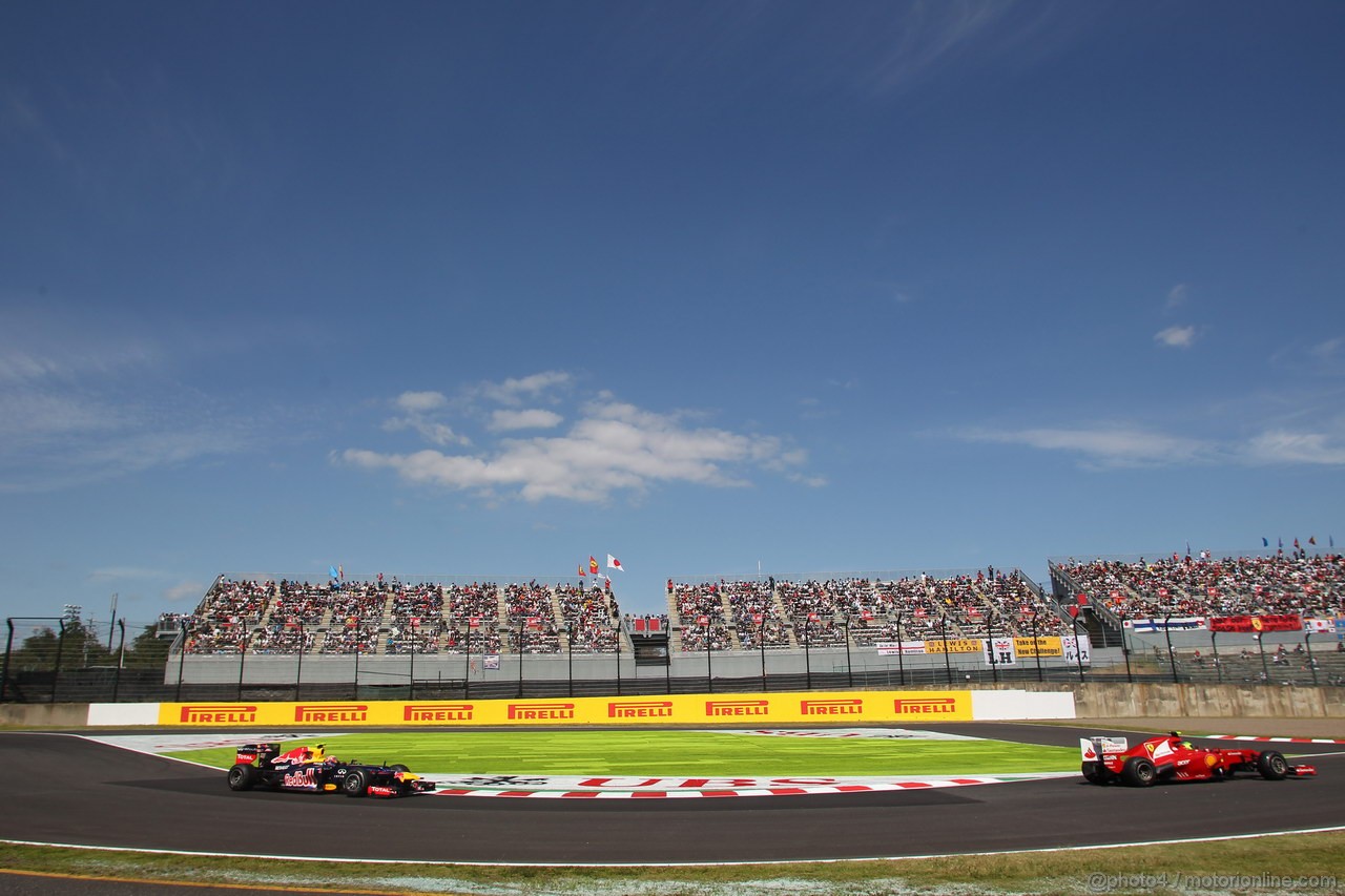 GP GIAPPONE, 05.10.2012- Prove Libere 1, Mark Webber (AUS) Red Bull Racing RB8 e Felipe Massa (BRA) Ferrari F2012 