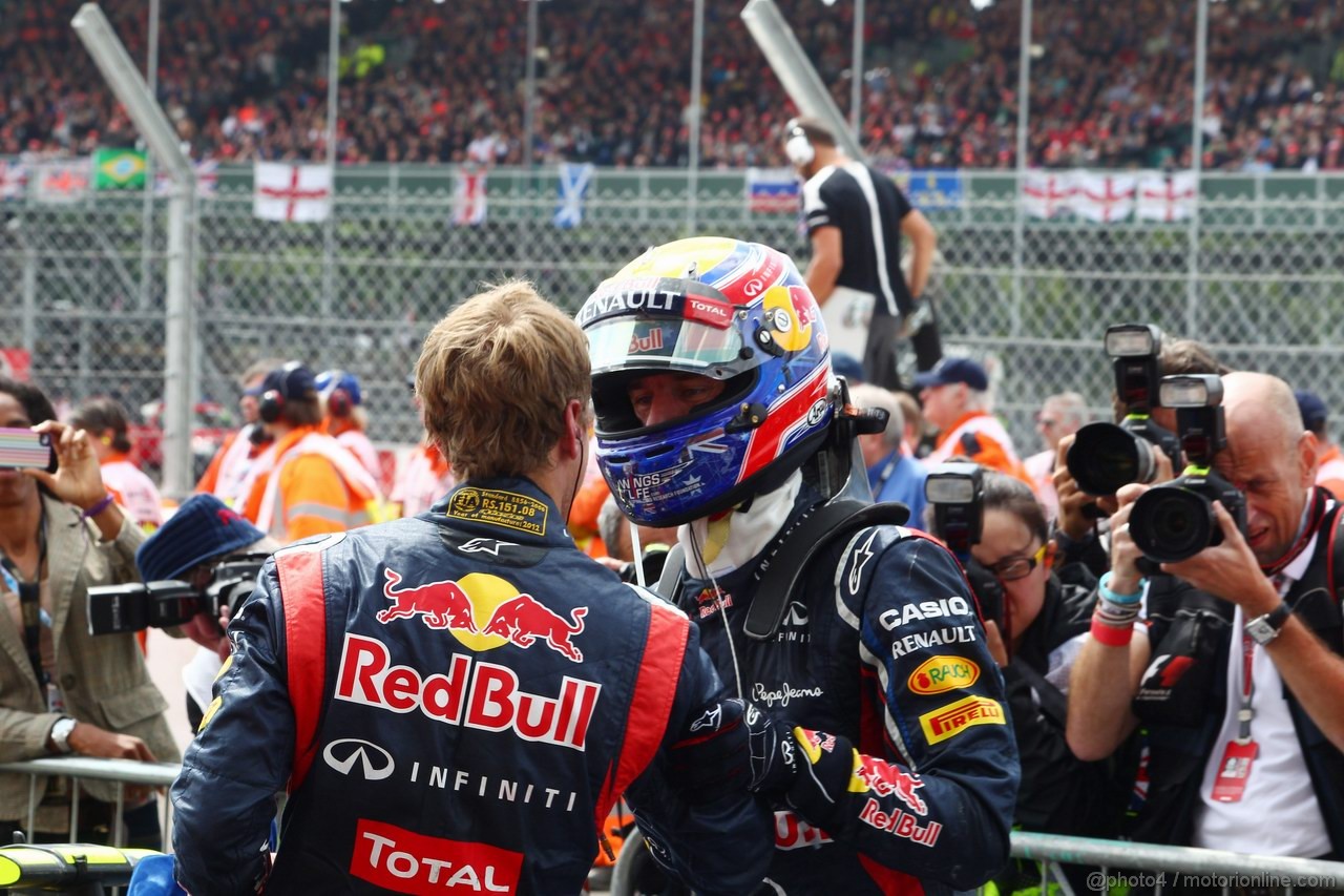 GP GRAN BRETAGNA, 08.07.2012- Gara, Mark Webber (AUS) Red Bull Racing RB8 vincitore e Sebastian Vettel (GER) Red Bull Racing RB8
