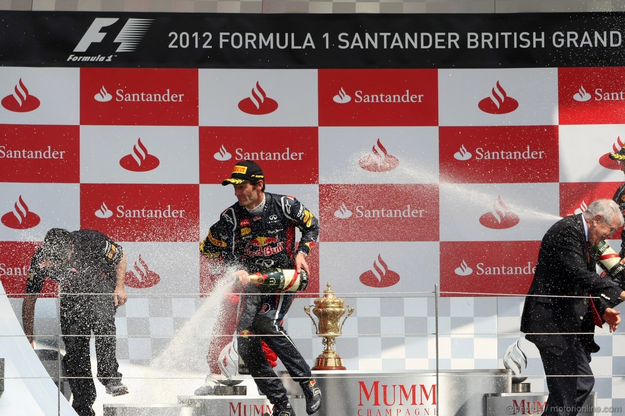 GP GRAN BRETAGNA, 08.07.2012- Gara, 1st position Mark Webber (AUS) Red Bull Racing RB8, secondo Fernando Alonso (ESP) Ferrari F2012 e terzo Sebastian Vettel (GER) Red Bull Racing RB8 