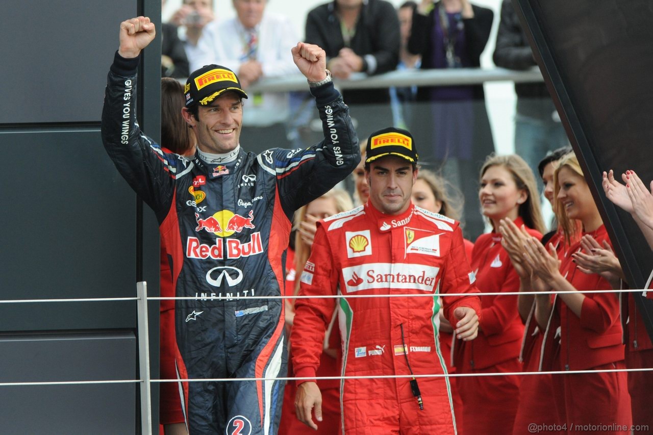 GP GRAN BRETAGNA, 08.07.2012- Gara, 1st position Mark Webber (AUS) Red Bull Racing RB8 e secondo Fernando Alonso (ESP) Ferrari F2012