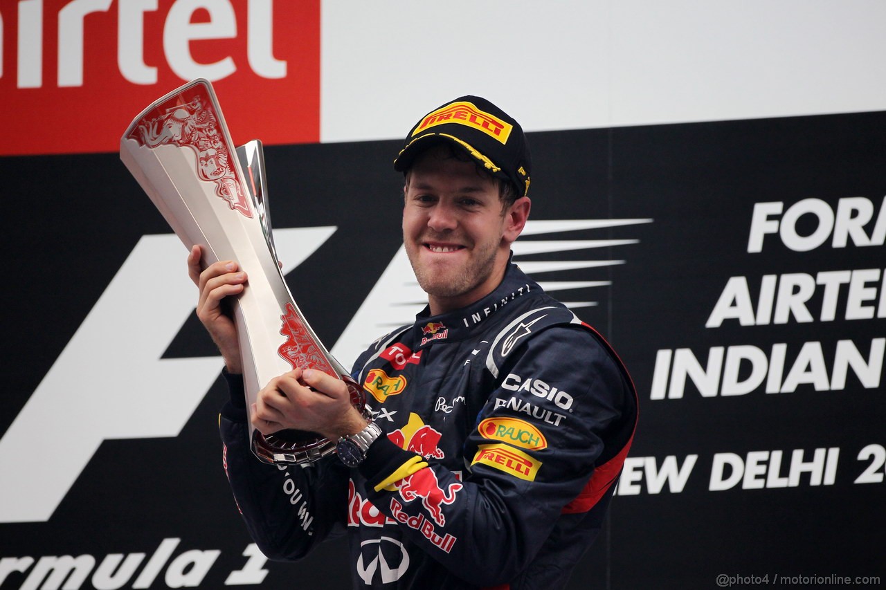 GP INDIA, 28.10.2012- Gara, Sebastian Vettel (GER) Red Bull Racing RB8 vincitore 