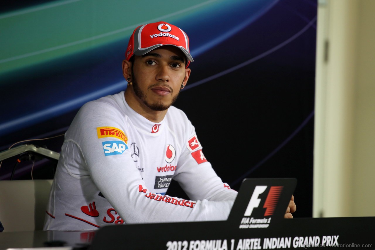 GP INDIA, 27.10.2012- Qualifiche, Conferenza Stampa, Lewis Hamilton (GBR) McLaren Mercedes MP4-27 