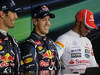 GP INDIA, 27.10.2012- Qualifiche, Conferenza Stampa, Mark Webber (AUS) Red Bull Racing RB8, Sebastian Vettel (GER) Red Bull Racing RB8 e Lewis Hamilton (GBR) McLaren Mercedes MP4-27