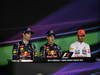 GP INDIA, 27.10.2012- Qualifiche, Conferenza Stampa, Mark Webber (AUS) Red Bull Racing RB8, Sebastian Vettel (GER) Red Bull Racing RB8 e Lewis Hamilton (GBR) McLaren Mercedes MP4-27