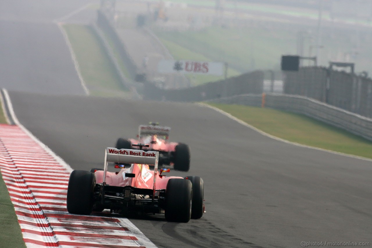 GP INDIA, 26.10.2012- Prove Libere 2, Fernando Alonso (ESP) Ferrari F2012 e Felipe Massa (BRA) Ferrari F2012 